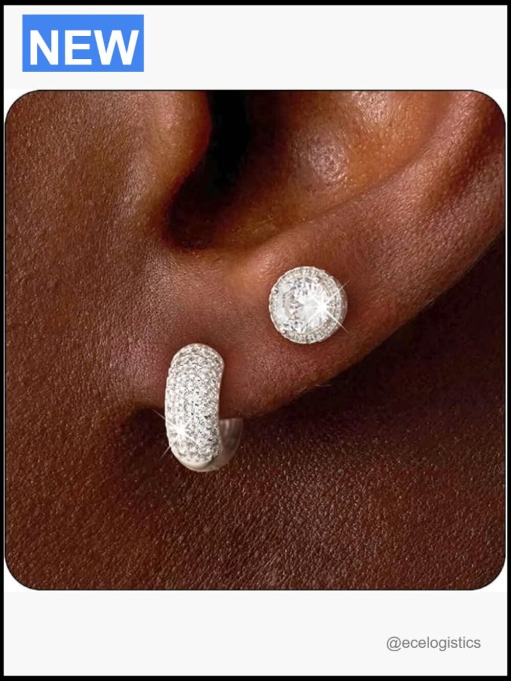 2 Pair Men's Huggie Hoop & Stud CZ Earrings Set Hypoallergenic